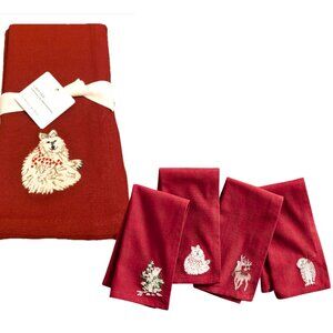 Pottery Barn Holiday Critters Cotton Embroidered Napkins Mixed Set